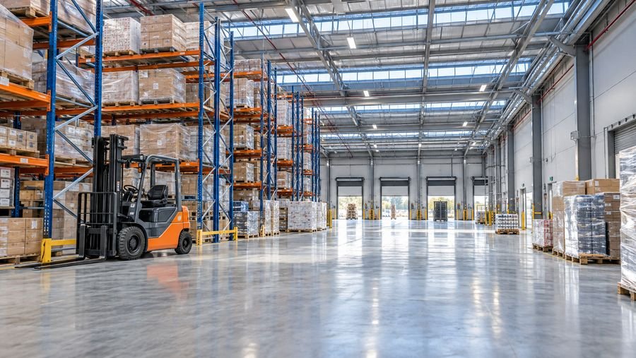 Forklift and pallet racking inside a 3PL warehouse